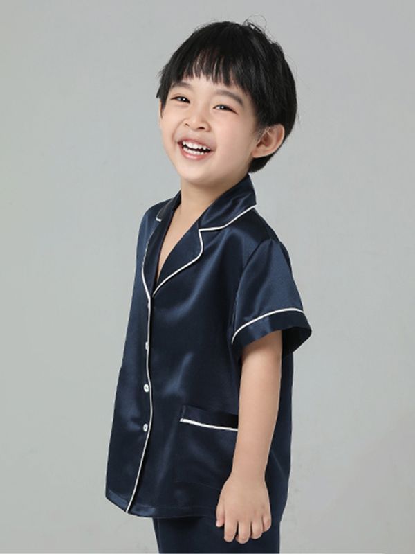 19 Momme Boys and Girls Short-sleeve Silk Pajamas Set